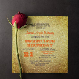 Guld och Topaz Orange Glitter Sweet 16 Inbjudningar