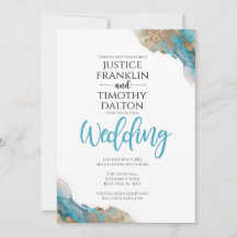 Guld och turkos elegant bröllopsinbjudan