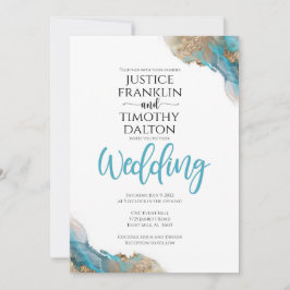 Guld- och turkos elegant bröllopsinbjudan meddelande