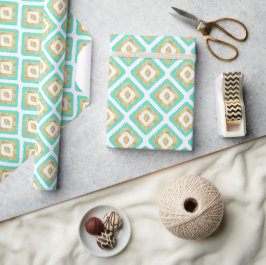 Guld och turkos Geometric Ikat Mönster Presentpapper