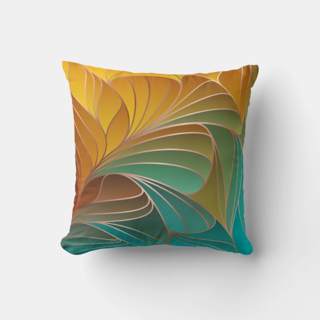Guld och turkos Petals New Art nouveau Throw Pi Kudde (Framsida)