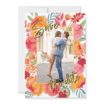 Guld- och vattenfärgsblommor Spara datumkort