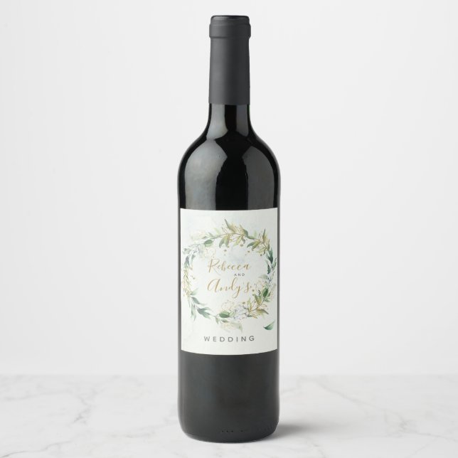 Guld och vin, boho bröllop vinflaska etikett (Framsida)