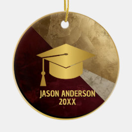 Guld och vinröd anpassad examensornament julgransprydnad keramik