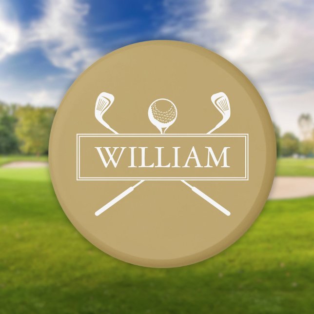 Guld Och Vit Anpassad Namn Golfbollar Klubbar Magnet (Gold And White Custom Name Golf Ball Clubs Magnet)