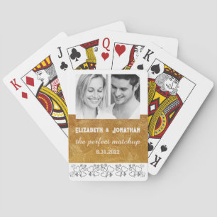 Guld och vit Anpassningsbar, utskriven fotobröllop Casinokort