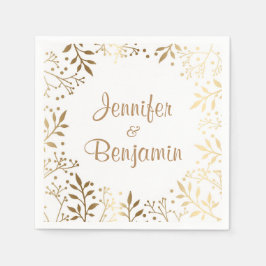 guld och vit baby utandning bröllop pappersservett