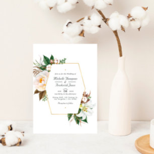 Guld och vit blomster QR-kod RSVP bröllop Inbjudningar
