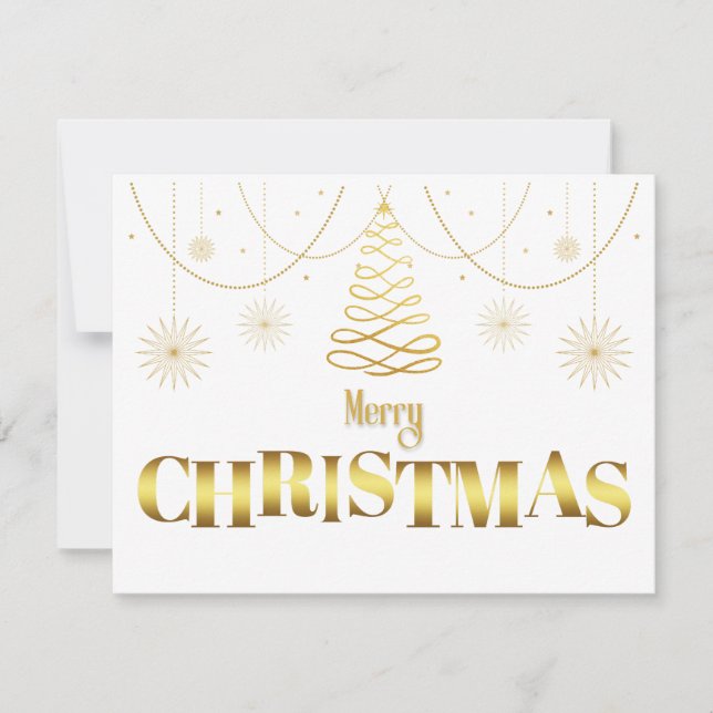 Guld och vit enkel glänsande jul  julkort (Framsida)