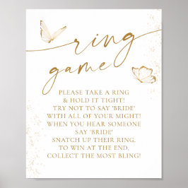 Guld Och Vit Fjäril Bröllopsdusch Ringspel Poster