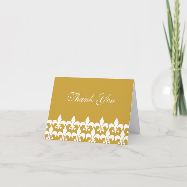 Guld och Vit Fleur de Lis tack Kort (Framsida)