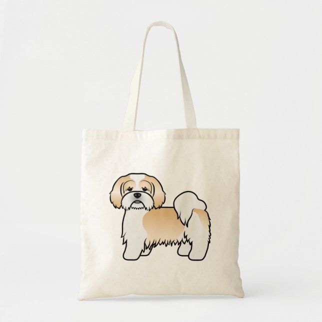 Guld och vit Gult Lhasa Apso Tecknad hund Tygkasse (Framsidan)