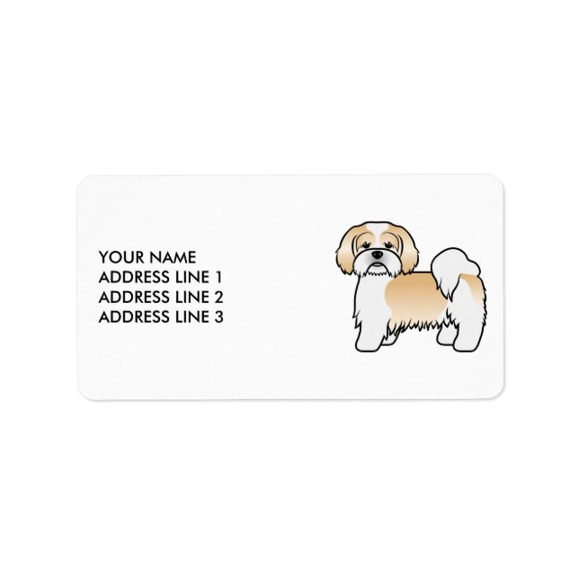 Guld Och Vit Lhasa Apso Söt Hund & Anpassad Text Adressetikett (Framsidan)