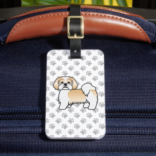Guld Och Vit Lhasa Apso Söt Hund & Anpassad Text Bagagebricka
