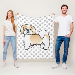 Guld Och Vit Lhasa Apso Söt Tecknad Hund Fleecefilt