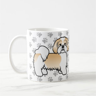 Guld Och Vit Lhasa Apso Söt Tecknad Hund Kaffemugg
