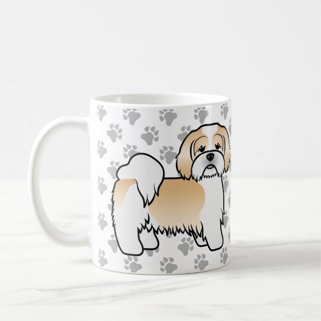 Guld Och Vit Lhasa Apso Söt Tecknad Hund Kaffemugg (Vänster)