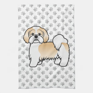 Guld Och Vit Lhasa Apso Söt Tecknad Hund Kökshandduk
