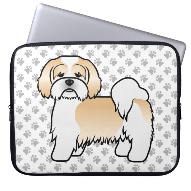 Guld Och Vit Lhasa Apso Söt Tecknad Hund Laptop Fodral (Framsidan)