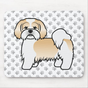 Guld Och Vit Lhasa Apso Söt Tecknad Hund Musmatta