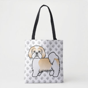 Guld Och Vit Lhasa Apso Tecknad Hund & Tassar Tygkasse