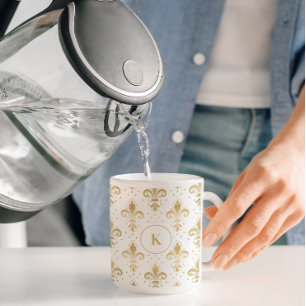 Guld och vit loppur-de-lis sömlös mönster kaffemugg