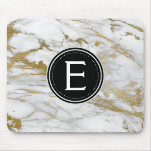Guld och vit marmor, monogrammad modern muspekare musmatta
