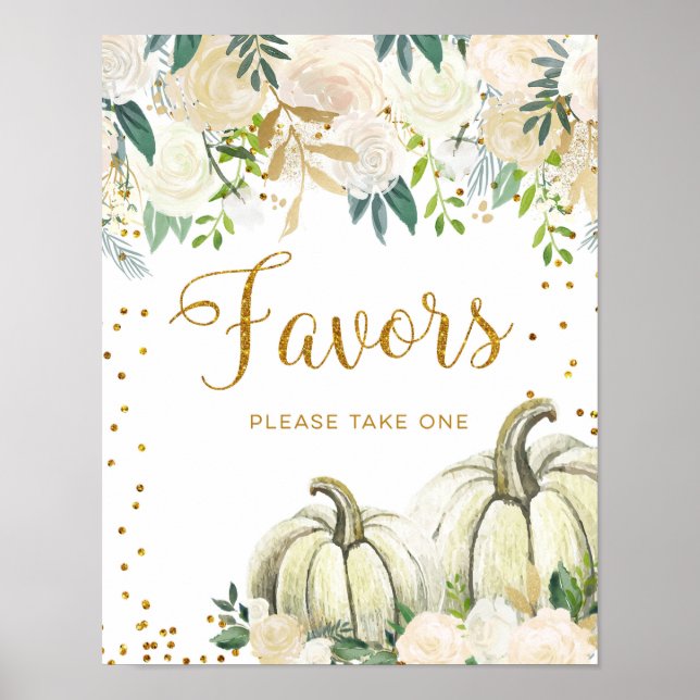 Guld- och vit pumpafest favör skylt (Framsidan)