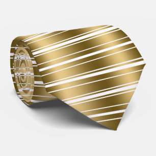 Guld och Vit Rand Shiny-utseende Slips