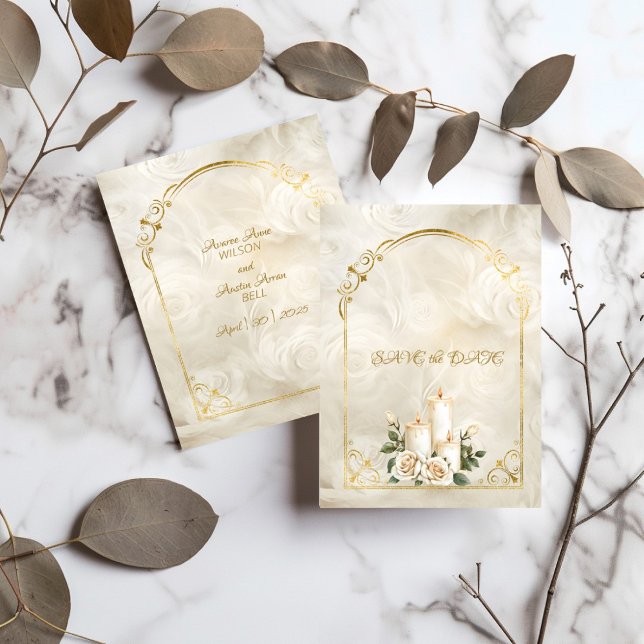 Guld och Vit ros Arch Ram Candlelight Spara Datumet (Skapare uppladdad)