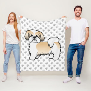 Guld Och Vit Shih Tzu Söt Tecknad Hund Fleecefilt