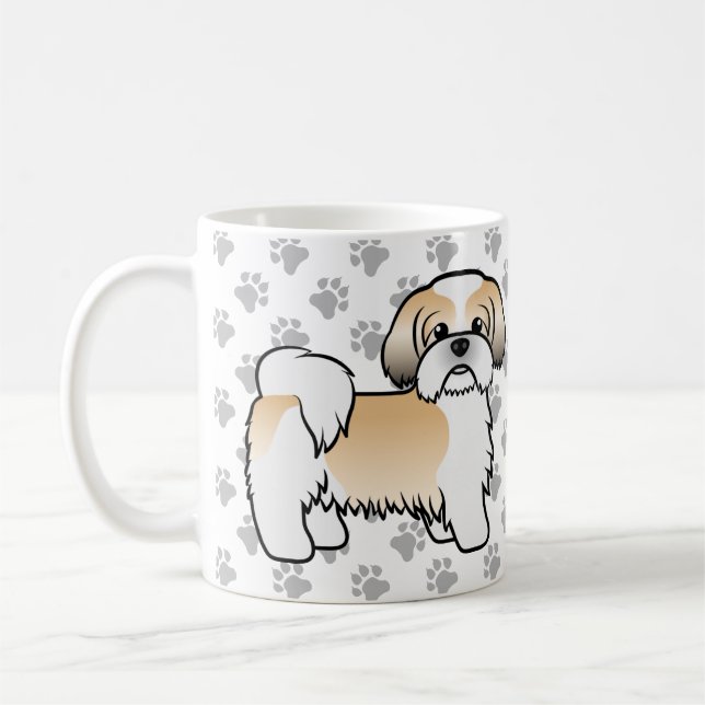 Guld Och Vit Shih Tzu Söt Tecknad Hund Kaffemugg (Vänster)