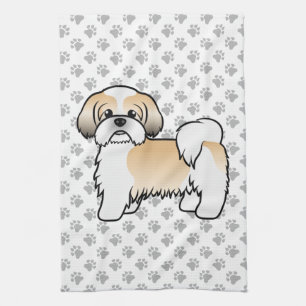 Guld Och Vit Shih Tzu Söt Tecknad Hund Kökshandduk