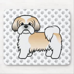 Guld Och Vit Shih Tzu Söt Tecknad Hund Musmatta
