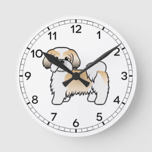 Guld Och Vit Shih Tzu Söt Tecknad Hund Rund Klocka