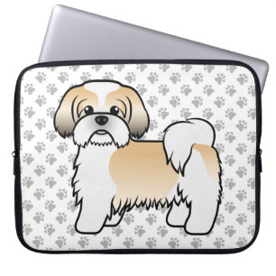 Guld Och Vit Shih Tzu Tecknad Hundillustration Laptop Fodral
