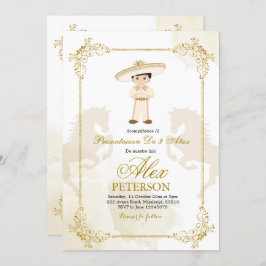 Guld och vit spansk mexikansk pojke Charro Inbjudningar