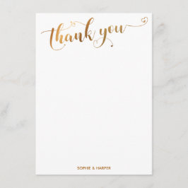 Guld och vit tack kalligrafi med hjärtan kort