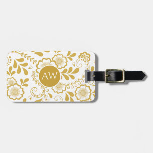 Guld och vit viktoriansk blomsterglace-monogram bagagebricka