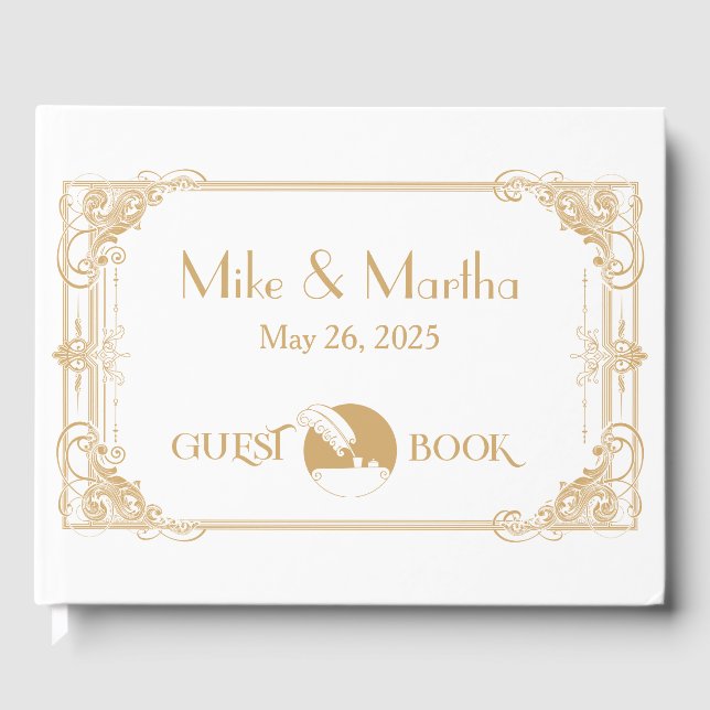 Guld och vit Vintage Art Deco Guest Bok (Framsida)