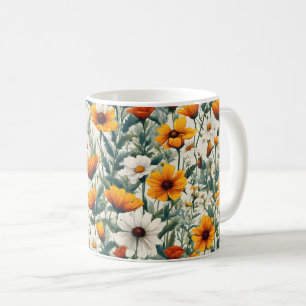 Guld och vit Wildblommor Kaffemugg