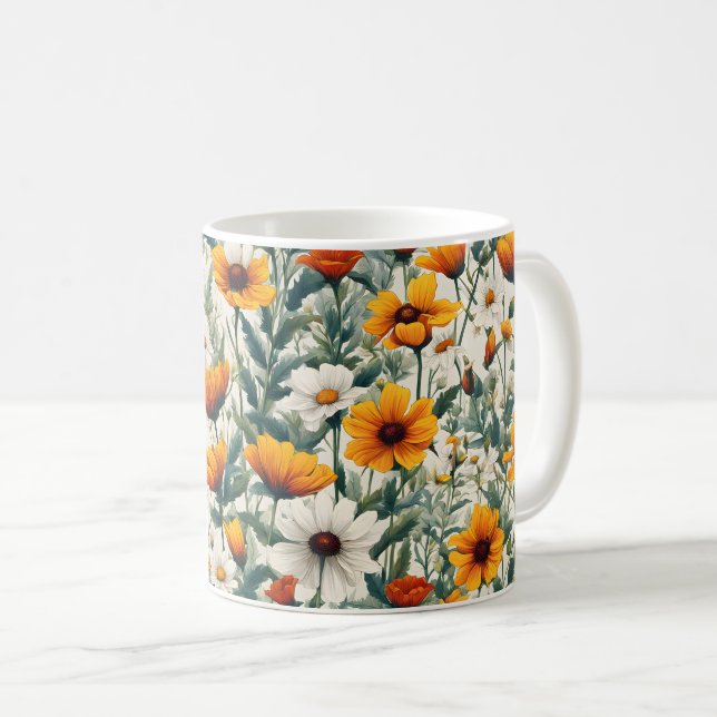 Guld och vit Wildblommor Kaffemugg (Framsida höger)