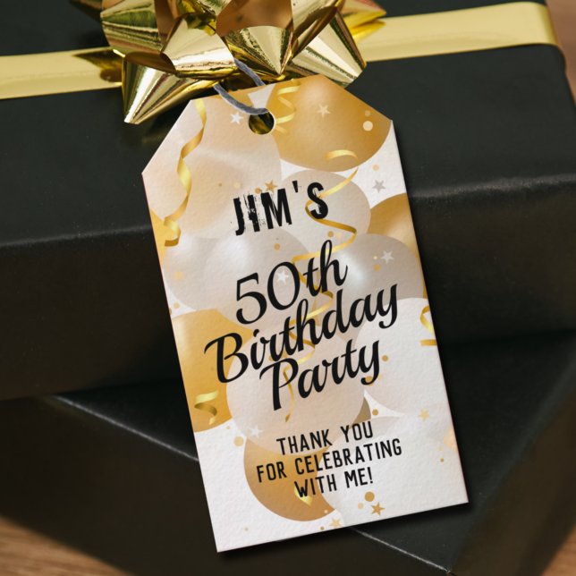 Guld- och vita ballonger Födelsedagsfest Tack Presentetikett (Skapare uppladdad)