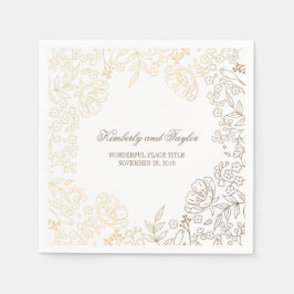 Guld och Vita Blommigten Vintage bröllop Pappersservett