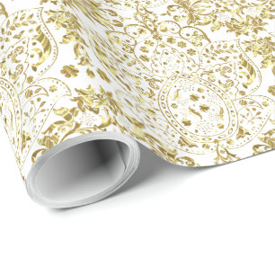 Guld och Vita Blommönstret Presentpapper
