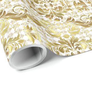 Guld och Vita Blommönstret Presentpapper