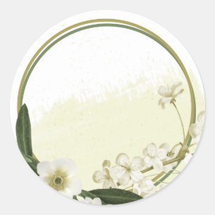 guld och vita blommor, grönska bröllop runt klistermärke