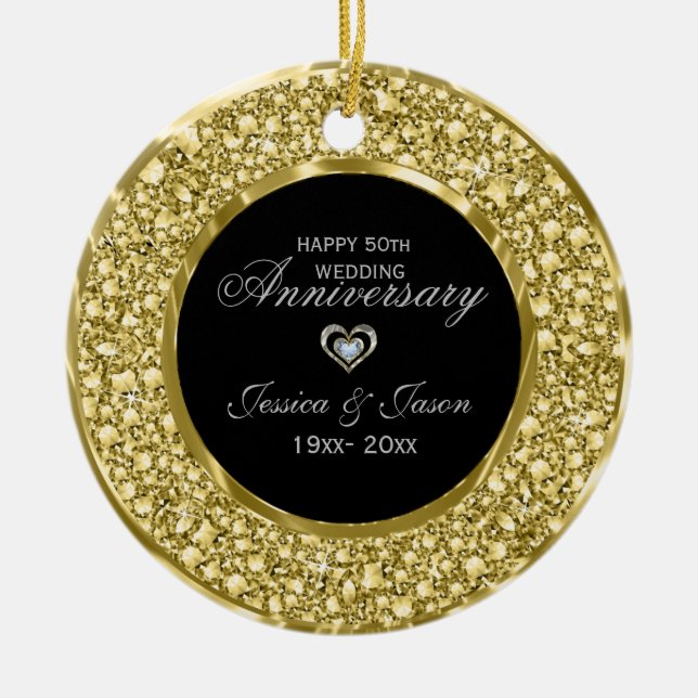 Guld och vita diamanter Silver Heart Julgransprydnad Keramik (Framsidan)