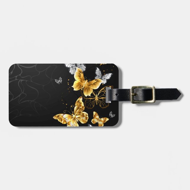 Guld och vita fjärilar bagagebricka (Horisontell Framsida)
