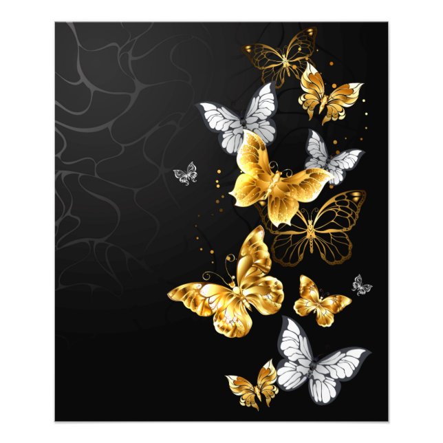 Guld och vita fjärilar fototryck (Framsidan)